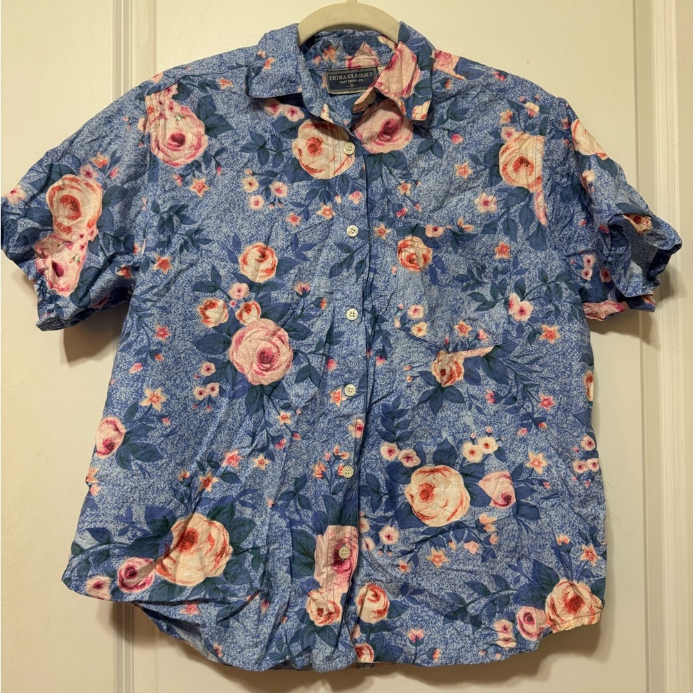Erica Classics Beachy Floral Button Down Shirt Medium